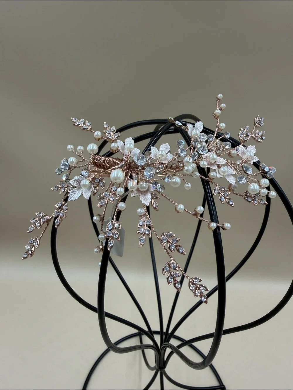 Rose Gold Pearl Crystal Bridal Hair Clip Floral Wedding Barrette NWT
